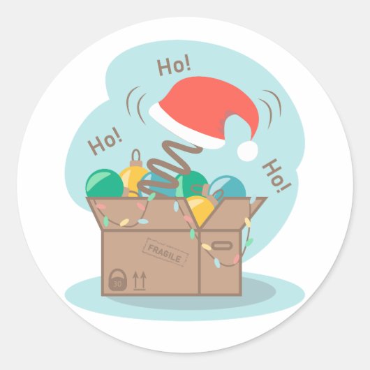 Boxbox mit Weihnachtsdekoration und Weihnachtsmann Runder Aufkleber (Vorderseite)