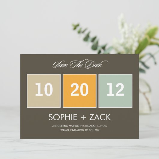 Boxed Calendar Save the Date Anuncements (grau) (Stehend Vorderseite)