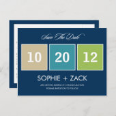Boxed Calendar Save the Date Postcard (Navy Blue) Ankündigungspostkarte (Vorne/Hinten)