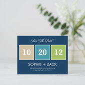 Boxed Calendar Save the Date Postcard (Navy Blue) Ankündigungspostkarte (Stehend Vorderseite)