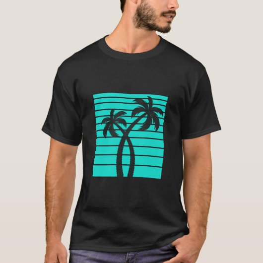 Boxed Double Palm Tree Synthwave ästhetisches Retr T-Shirt (Vorderseite)
