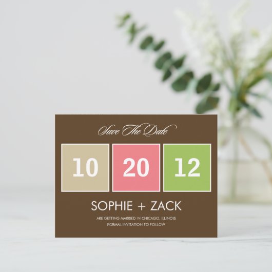 Boxed Kalender Save the Date Postkarte (braun) (Stehend Vorderseite)
