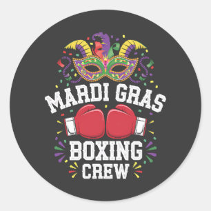 Boxen Crew, tauchen Sie ein in Mardi Gras. Runder Aufkleber