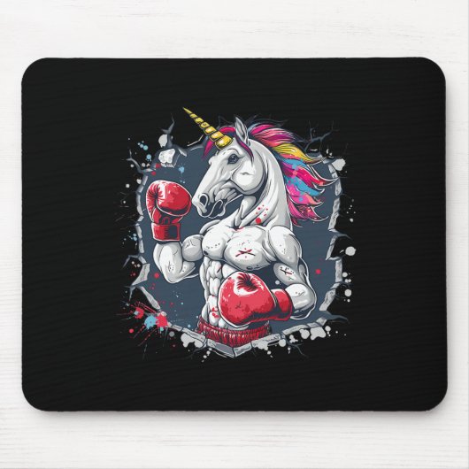 Boxen Einhorn mit Boxhandschuhen Kikboxen Funny Mousepad (Vorne)