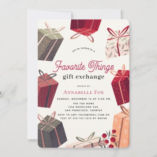 Boxen Lieblings-Dinge Geschenke Exchange Urlaub Einladung (Vorderseite)