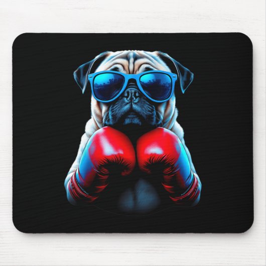 Boxen Mops Dog Kickboxing Cool Mousepad (Vorne)