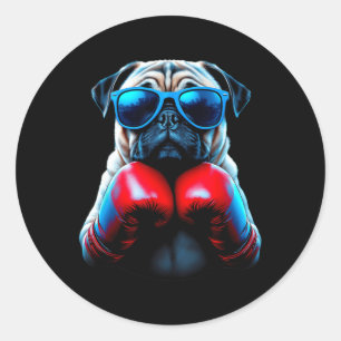 Boxen Mops Dog Kickboxing Cool Runder Aufkleber