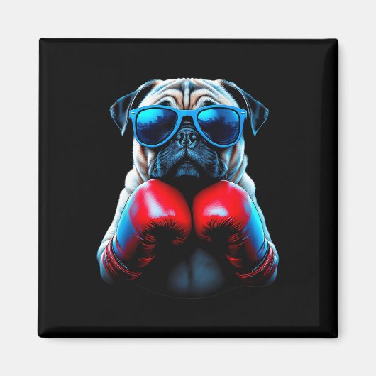 Boxen Pug Hund Kickboxen Cool Magnet (Vorne)