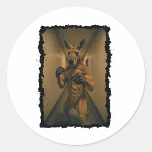 Boxen Retro Kangaroo Stehend im Hallenfuß Runder Aufkleber