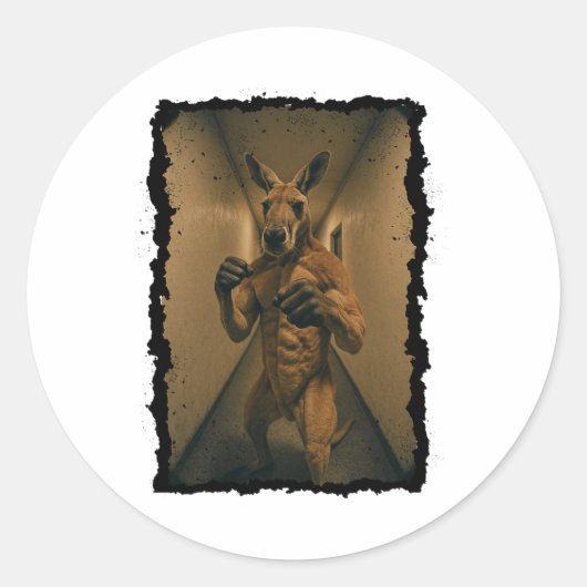 Boxen Retro Kangaroo Stehend im Hallenfuß Runder Aufkleber (Vorderseite)