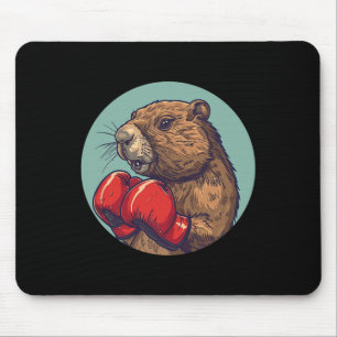 Boxender Biber mit Handschuhen für eine starke und Mousepad