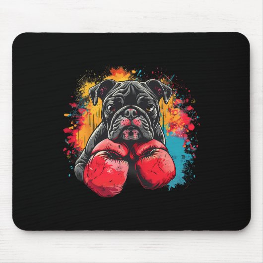 Boxender Bulldogge mit Boxhandschuhen Kickboxen Lu Mousepad (Vorne)