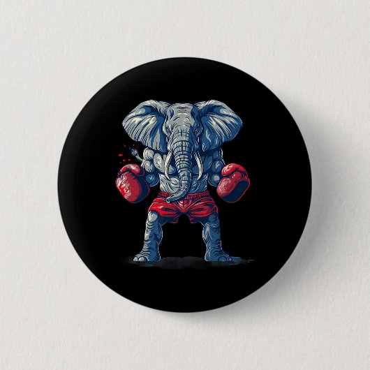 Boxender Elefant mit Boxhandschuhen Kickboxen Lust Button (Vorderseite)