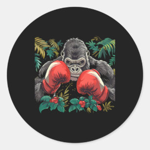 Boxender Gorilla mit Boxhandschuhen Kickboxen Lust Runder Aufkleber