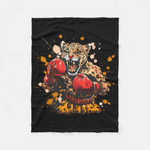 Boxender Leopard mit Boxhandschuhen Kickboxen Lust Fleecedecke