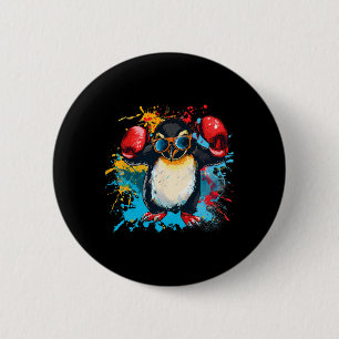 Boxender Pinguin mit Boxhandschuhen Kickboxen Lust Button