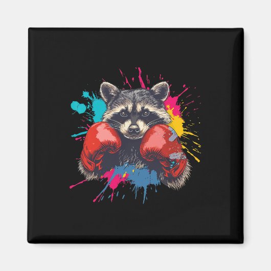Boxender Waschbär mit Boxhandschuhen Kickboxen Lus Magnet (Vorne)