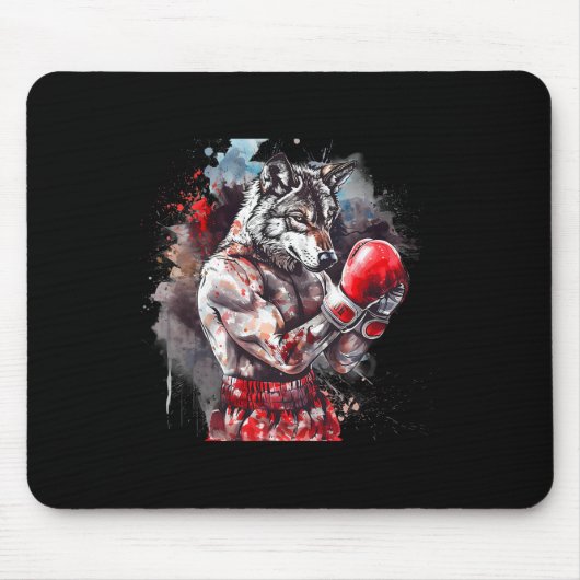 Boxender Wolf mit Boxhandschuhen Kickboxen Lustig Mousepad (Vorne)