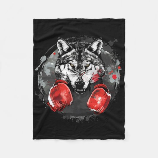 Boxender Wolf mit Boxhandschuhen Kickboxen Lustige Fleecedecke (Vorderseite)
