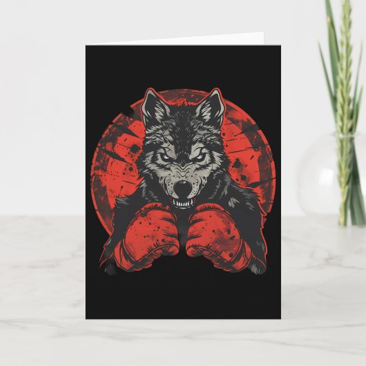 Boxender Wolf mit Boxhandschuhen Kickboxen Lustige Karte (Vorderseite)