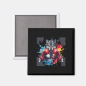 Boxender Wolf mit Boxhandschuhen Kickboxen Lustige Magnet (Vorderseite/Rückseite)
