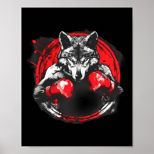 Boxender Wolf mit Boxhandschuhen Kickboxen Lustige Poster (Vorne)