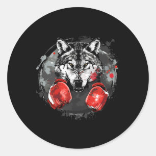Boxender Wolf mit Boxhandschuhen Kickboxen Lustige Runder Aufkleber