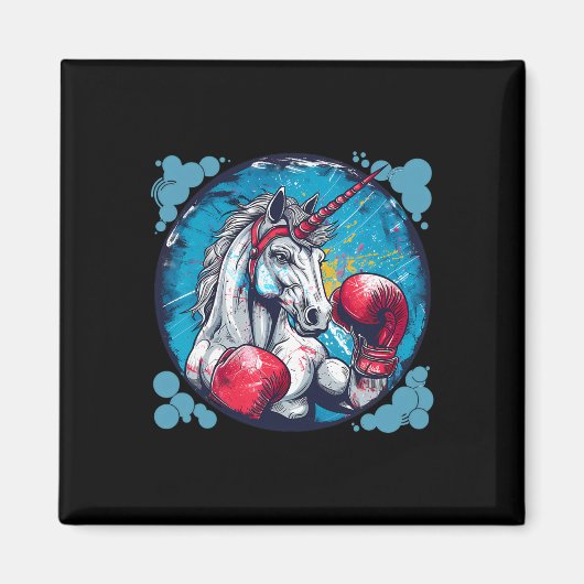 Boxendes Einhorn mit Boxhandschuhen Kickboxen Süß Magnet (Vorne)