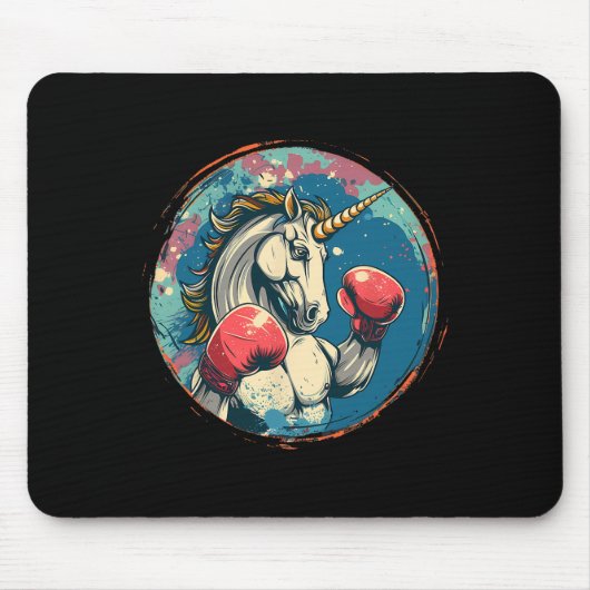 Boxendes Einhorn mit Boxhandschuhen Kickboxen Süß Mousepad (Vorne)