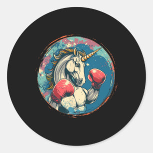 Boxendes Einhorn mit Boxhandschuhen Kickboxen Süß Runder Aufkleber
