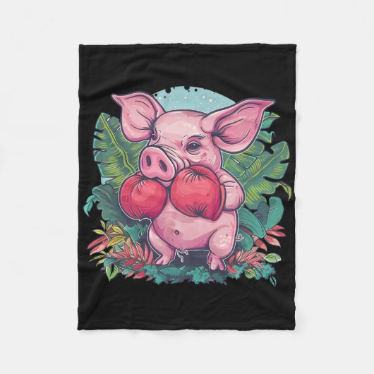 Boxendes Schwein mit Boxhandschuhen Kickboxen Lust Fleecedecke (Vorderseite)