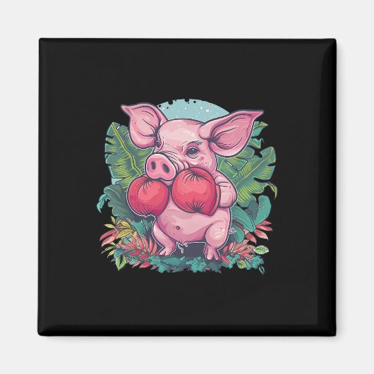 Boxendes Schwein mit Boxhandschuhen Kickboxen Lust Magnet (Vorne)