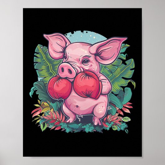 Boxendes Schwein mit Boxhandschuhen Kickboxen Lust Poster (Vorne)
