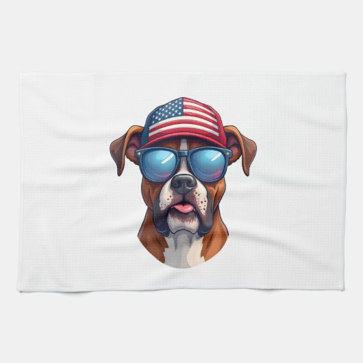 Boxer 4th of July Geschirrtuch (Horizontal)