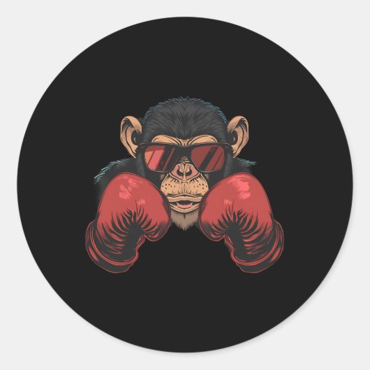 Boxer-Affe mit Boxhandschuhen Kickboxen Lustiges B Runder Aufkleber (Vorderseite)