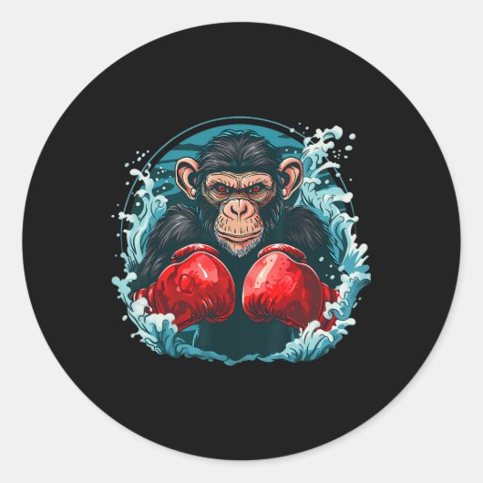 Boxer Affe mit Boxhandschuhen Kickboxing Funny B Runder Aufkleber (Vorderseite)