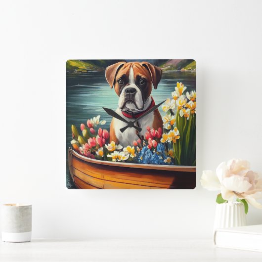 Boxer auf einem Paddle: Ein Landschaftliches Abent Quadratische Wanduhr (Zuhause)