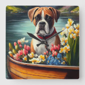 Boxer auf einem Paddle: Ein Landschaftliches Abent Quadratische Wanduhr (Vorderseite)