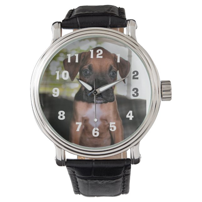 Boxer Baby silberplattiert Halskette Armbanduhr (Vorderseite)