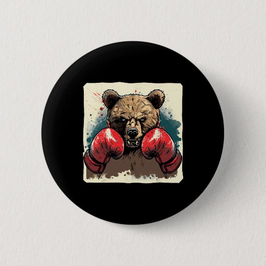 Boxer Bär mit Boxhandschuhen Kickboxing Funny Box Button (Vorderseite)