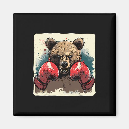 Boxer Bär mit Boxhandschuhen Kickboxing Funny Box Magnet (Vorne)