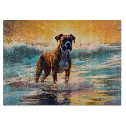 Boxer Beach Surfen Malerei Schneidebrett (Vorderseite)