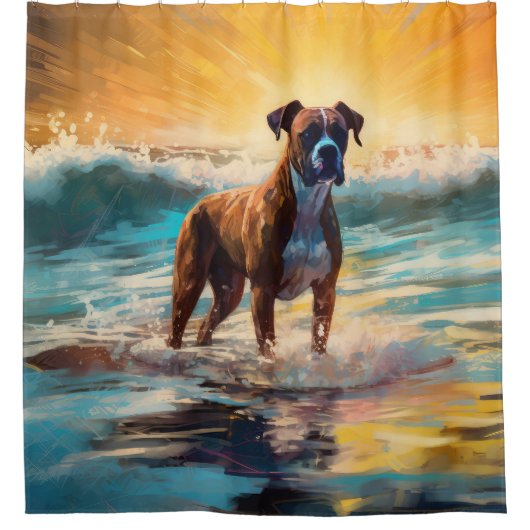 Boxer Beach Surfmalerei Duschvorhang (Vorderseite)