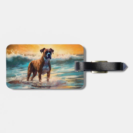 Boxer Beach Surfmalerei Gepäckanhänger (Rückseite horizontal)