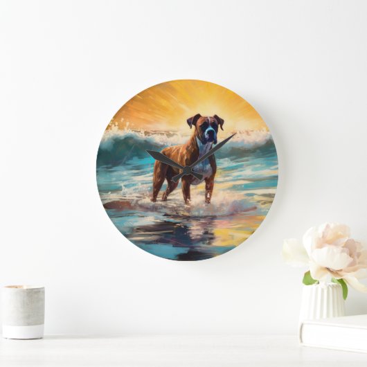 Boxer Beach Surfmalerei Große Wanduhr (Zuhause)