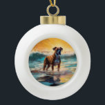 Boxer Beach Surfmalerei Keramik Kugel-Ornament<br><div class="desc">Tauchen Sie ein in die spielerische Welt des Kaninchen-Abenteuers mit diesem faszinierenden Bild. Ein gepflegter Hund geht zu den Wellen und reitet geschickt auf einem sonnengeküssten Strand. Das lebendige Kunstwerk vereint wunderbar das Wesentliche der Erregung am Strand, während der Hund furchtlos auf den Wellen reitet und den Geist von Spaß...</div>