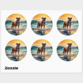 Boxer Beach Surfmalerei Runder Aufkleber (Blatt)