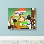 Boxer Beagle Doberman Hunde spielen Pokerkarten Leinwanddruck (Insitu (Holzboden))