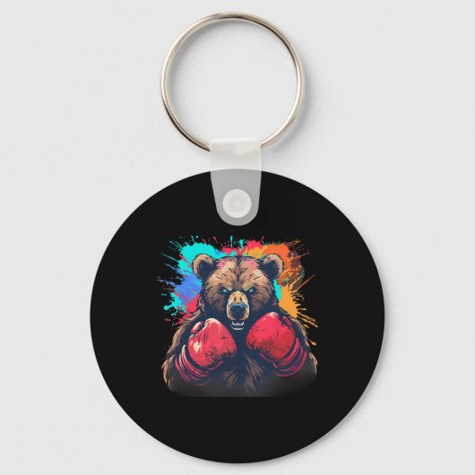 Boxer Bear With Boxing Gloves Kickboxing Funny Box Schlüsselanhänger (Vorderseite)