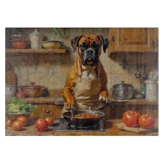 Boxer beim Kochen in der Küche Schneidebrett (Vorderseite)